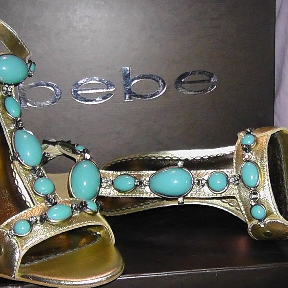 bebe - Sexy Gold Strapped Heels - Picture 1 of 5